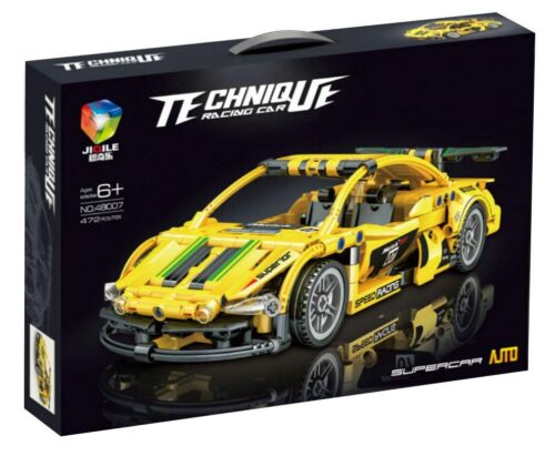 Hộp đồ chơi lắp ráp siêu xe thể thao màu vàng JIQILE 48007 cho bé trai 6 tuổi, giá rẻ, có động cơ kéo lùi.