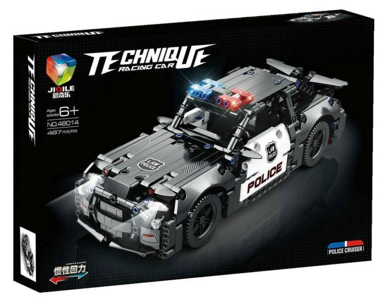 Hộp sản phẩm bộ lắp ráp xe cảnh sát tuần tra Jiqile 48014, đồ chơi cho bé trai 6 tuổi, giá rẻ.