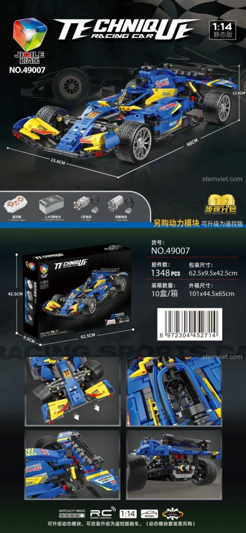 Chi tiết đồ chơi mô hình xe đua Công thức 1 JIQILE 49007 tỉ lệ 1:14, có thể nâng cấp RC.