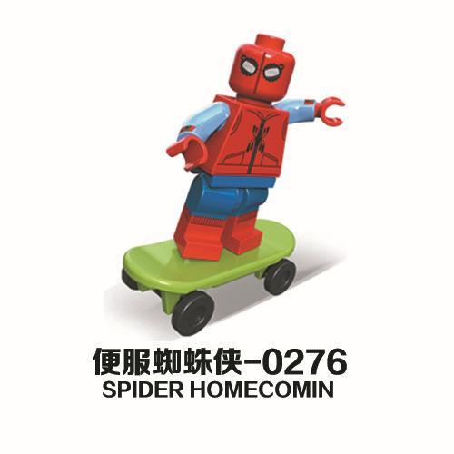 Minifigure JiSi 0276B Spider-Man Homecoming trong trang phục tự chế đang lướt ván, đồ chơi mô hình giá rẻ cho bé trai 6 tuổi.
