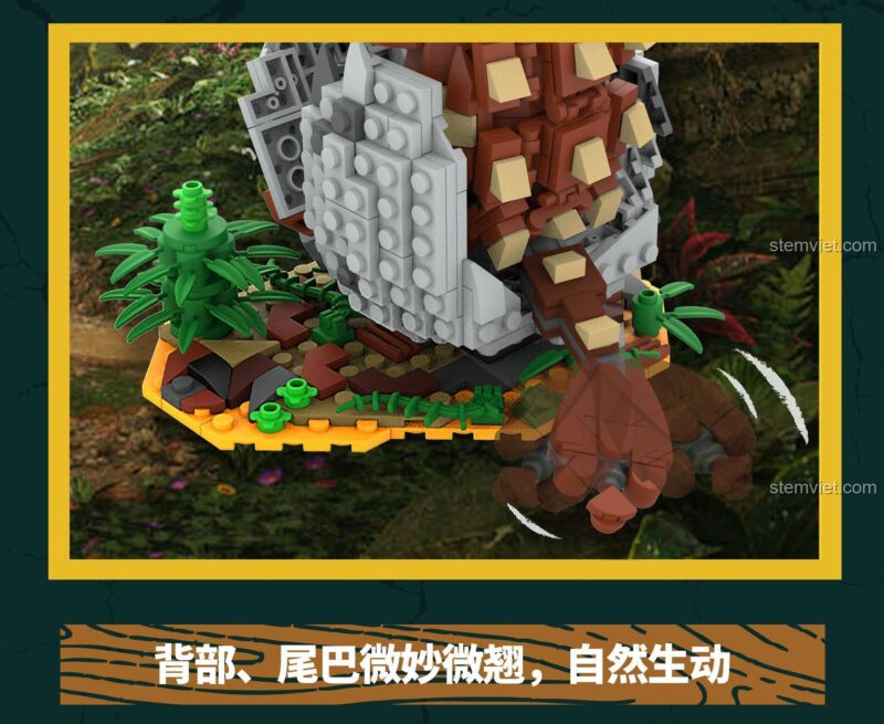Phần lưng và đuôi của khủng long Ankylosaurus có thể uốn cong nhẹ, tạo cảm giác tự nhiên và sống động.