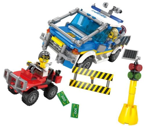 Bộ đồ chơi Xe cảnh sát KAZI 67272 cho bé trai 6 tuổi, đồ chơi lắp ráp cảnh sát truy đuổi tội phạm giá rẻ, có động cơ kéo lùi.