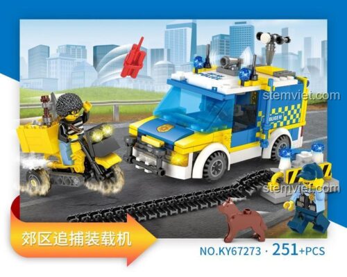 KAZI 67273 bộ lắp ghép Xe SUV cảnh sát, hộp sản phẩm đồ chơi lắp ráp KAZI 67273, có 251 mảnh ghép, dành cho bé trai 6 tuổi.