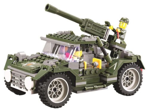 Mô hình bộ lắp ráp Xe Jeep Dã Chiến KAZI 84002 với pháo bắn được đạn, một trong những đồ chơi mô hình KAZI được yêu thích cho bé trai 6 tuổi.