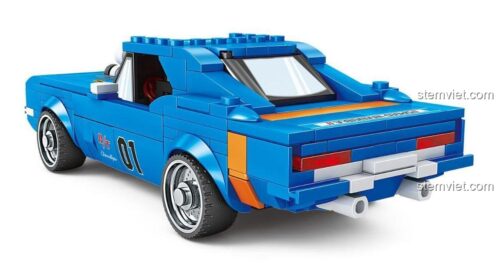 Mặt sau của bộ lắp ráp xe cơ bắp Mỹ Dodge Challenger KAZI 6120. Món quà sinh nhật ý nghĩa cho con trai.