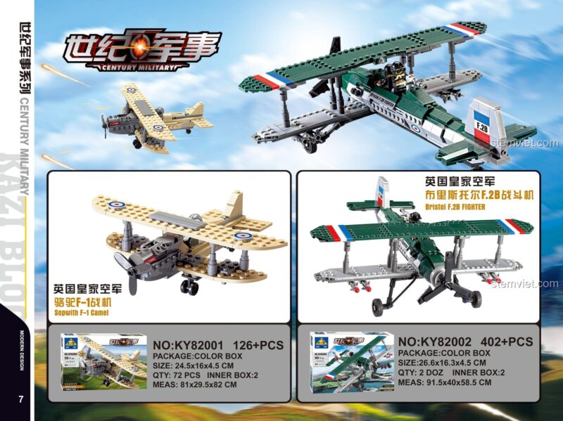 Poster bộ lắp ráp KAZI KY82001 Máy bay hai tầng cánh Sopwith Camel và các mẫu khác trong series Century Military.
