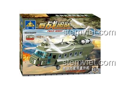 Mô hình đồ chơi lắp ráp trực thăng quân sự KAZI KY84009 Chinook cho bé trai 6 tuổi.