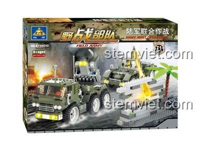 Bộ lắp ráp Xe quân sự dã chiến KAZI KY84010 cho bé trai 6 tuổi. Đồ chơi xếp hình giá rẻ gồm xe tải, xe jeep và công sự.
