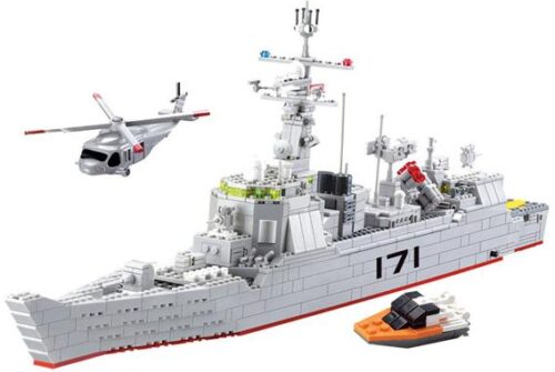 Mô hình bộ lắp ráp tàu khu trục tên lửa phòng không 171 KAZI KY84029 với trực thăng và xuồng cứu hộ, đồ chơi cho bé trai 6 tuổi.