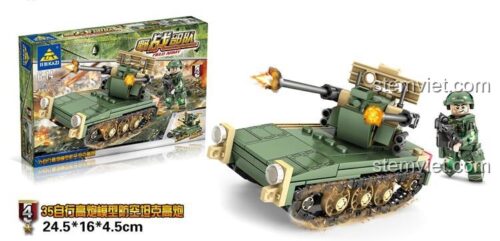 đồ chơi mô hình Xe tăng phòng không KAZI KY84056, một phần của bộ xếp hình quân sự 643 chi tiết, chất lượng cao.