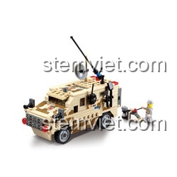 Mô hình đồ chơi lắp ráp Xe bọc thép thông tin và 2 lính đặc nhiệm từ bộ KAZI KY84153, gồm 16 mẫu lắp khác nhau.