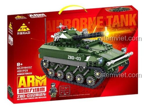 Hộp đồ chơi lắp ráp KAZI KY84157 Xe Tăng Không Kích 469 mảnh, thể hiện rõ mã số sản phẩm và hãng KAZI, phù hợp bé trai 8 tuổi.