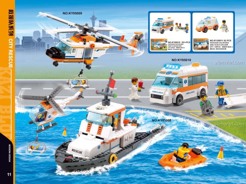 Hộp sản phẩm bộ lắp ráp xe cứu thương KAZI KY85011, một lựa chọn quà tặng giá tốt cho bé trai.