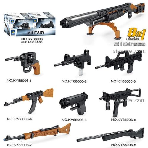 Hộp bộ lắp ghép KAZI KY88006 S1897 Súng Shotgun 8 Kiểu Kết Hợp, đồ chơi xây dựng đa năng cho bé trai 6 tuổi, chất lượng cao