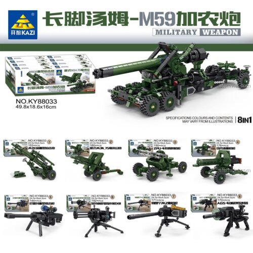 Hộp sản phẩm bộ xếp hình KAZI KY88033 Pháo Thần Công M59 Long Tom, 1316 chi tiết, lắp được 8 trong 1, quà tặng giá tốt cho bé trai.