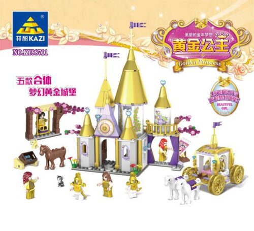 Bộ lắp ráp lâu đài vàng công chúa KAZI KY98711 5 trong 1, đồ chơi xếp hình cho bé gái 6 tuổi.