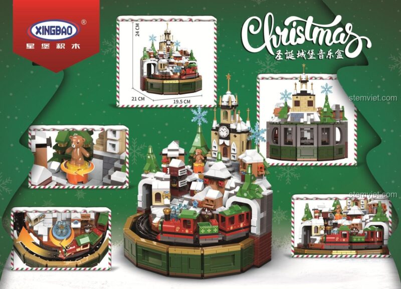 Kích thước và các chi tiết của bộ lắp ghép Hộp nhạc Christmas Xingbao 18020