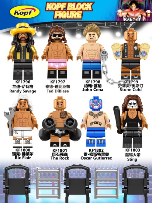 Bộ 8 Minifigures Đấu Vật Kopf KF1780 giá tốt, đồ chơi mô hình Huyền Thoại Đấu Vật cho con trai 6 tuổi, bộ lắp ghép Nhân Vật Đấu Vật chi tiết tinh xảo.