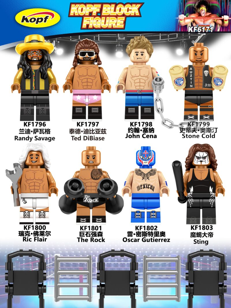 Bộ 8 minifigures đô vật Kopf KF6171, đồ chơi lắp ghép các ngôi sao đô vật huyền thoại, phù hợp bé trai 8 tuổi, giá tốt