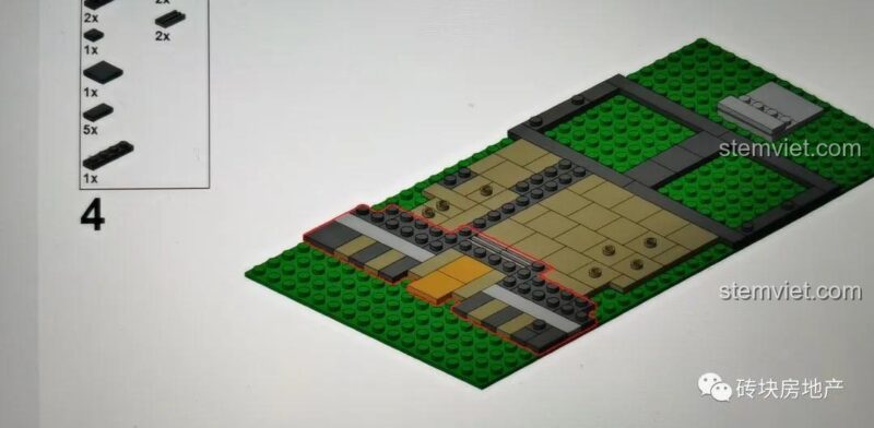 Bước 4 trong sách hướng dẫn lắp ráp bộ Leier 10003, thể hiện kỹ thuật lát sàn chi tiết.