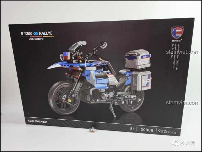 Hộp sản phẩm bộ xếp hình Mô hình xe máy BMW R1200GS 50008 Leier, thiết kế sang trọng, cho bé trai 8 tuổi, chất lượng cao.