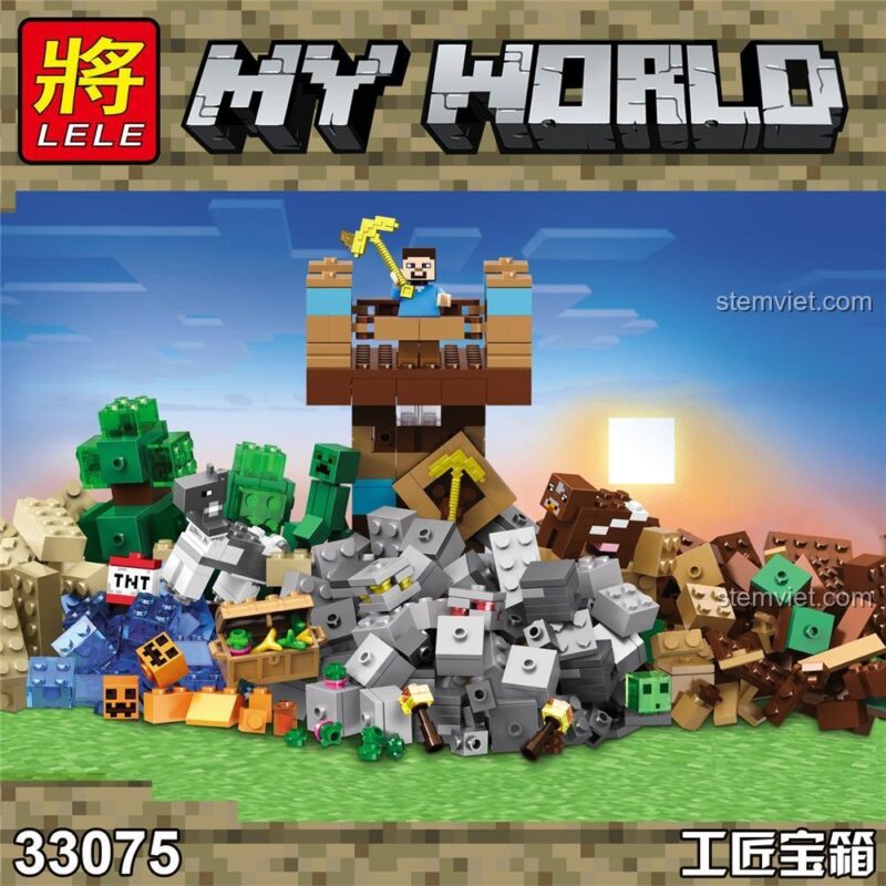 Poster đồ chơi mô hình 33075 Hộp Chế Tạo Minecraft, tái hiện thế giới game sống động.