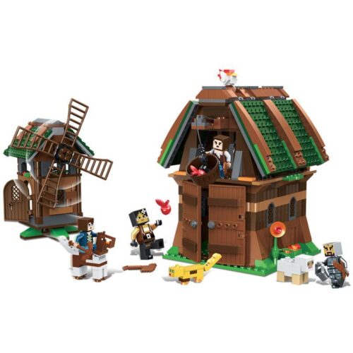 Mô hình lắp ráp LELE 33100 Nông trại Minecraft với các nhân vật và cối xay gió, đồ chơi cho con trai 6 tuổi.