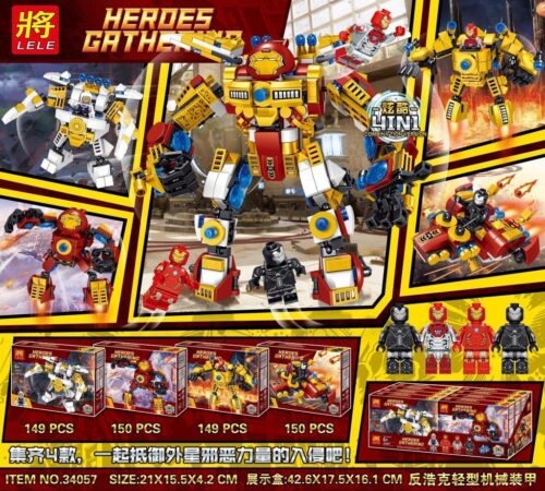 Bộ lắp ghép Giáp Máy Chống Hulk LELE 34057-2 4 trong 1, đồ chơi mô hình Người Sắt Hulkbuster cho con trai 6 tuổi, giá tốt, có thể hợp thể thành robot khổng lồ.