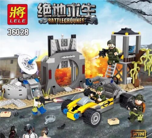 Bộ lắp ghép Tháp Canh PUBG LELE 36028-4 với 3 minifigures, tái hiện cảnh chiến trường sinh tồn kịch tính, phù hợp bé trai 6 tuổi, giá tốt.
