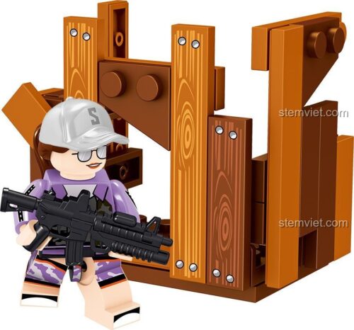 Minifigure PUBG LELE 36057, nhân vật nữ chiến binh với súng trường, đồ chơi mô hình cho bé trai 6 tuổi