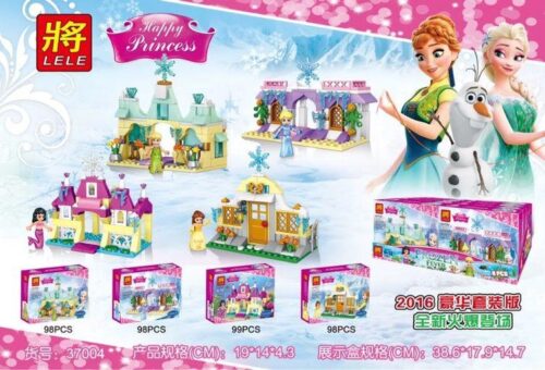 Bộ lắp ráp Công chúa băng giá LELE 37004 giá rẻ cho bé gái 6-12 tuổi, gồm 4 mô hình Nữ hoàng Elsa, Công chúa Anna, Lâu đài băng.