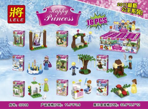 Bộ lắp ghép công chúa LELE 37018 cho bé gái 6-12 tuổi. Set đồ chơi xếp hình 8 trong 1 giá rẻ, gồm 8 minifigures công chúa Disney.