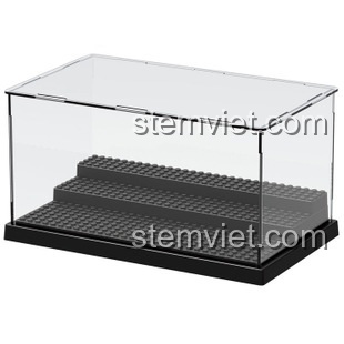 Chi tiết hộp mica trưng bày LELE 79150 với đế đen 3 tầng, tương thích LEGO®, giúp bảo vệ bộ sưu tập khỏi bụi bẩn.