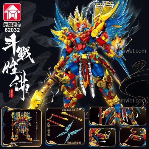 Poster đồ chơi mô hình LEYI 62032 Mecha Tôn Ngộ Không, cao 45.5cm, kèm vũ khí Gậy Như Ý.