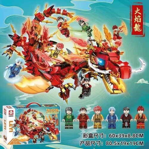 Bộ lắp ráp Rồng Lửa Hùng Vĩ Leyi 68251, đồ chơi mô hình cho bé trai 6 tuổi, giá rẻ. Bao gồm 6 minifigures ninja và 1562 chi tiết.