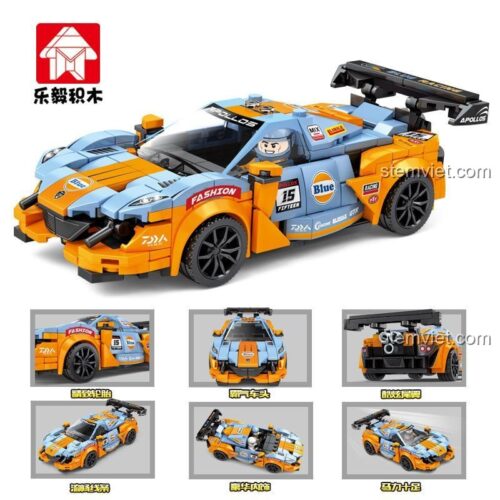 Đồ chơi lắp ráp Leyu Toys 31018 xe đua Apollo chi tiết, thể hiện các góc nhìn khác nhau của mô hình, phù hợp bé trai 6 tuổi