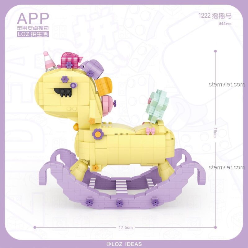 Mô hình Ngựa Bập Bênh Kỳ Lân LOZ 1222 kích thước 17.5x16cm, đồ chơi xếp hình mini block cho bé gái, chất lượng đảm bảo.