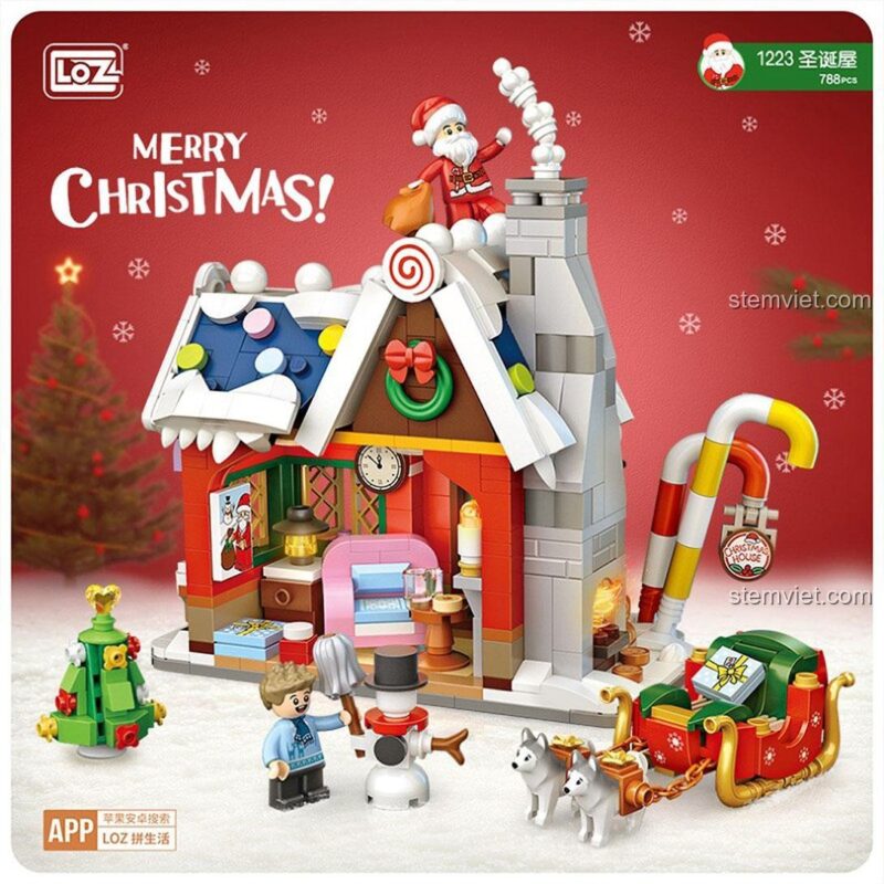 Mô hình Giáng Sinh LOZ 1223, đồ chơi lắp ráp Ngôi nhà Giáng Sinh với ông già Noel và xe trượt tuyết, phù hợp bé 6 tuổi, giá tiết kiệm.