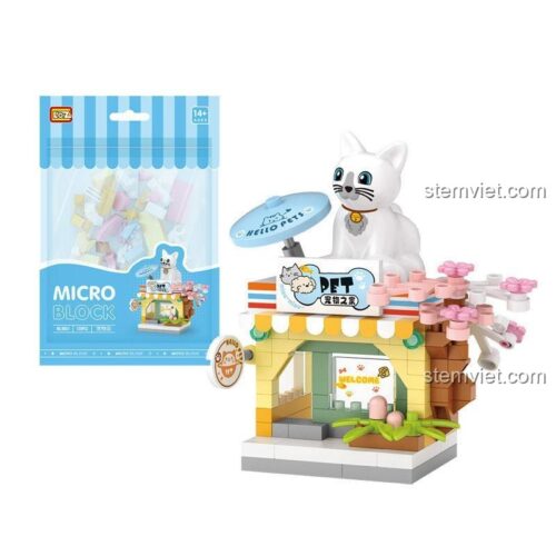 Bộ lắp ghép Cửa hàng thú cưng LOZ 8601 với mô hình mèo trắng dễ thương. Đồ chơi cho con gái 14 tuổi, giá rẻ.
