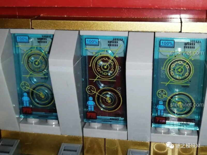 Các màn hình hiển thị chi tiết bên trong phòng thí nghiệm di động của bộ đồ chơi mô hình LW Building Blocks 2038 Xe Tải Iron Man Di Động