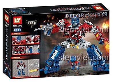 Mặt sau hộp đồ chơi mô hình LY 9216, thể hiện các chi tiết và tư thế của Optimus Prime - Thủ lĩnh Autobot LY.