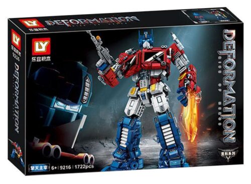 Hộp sản phẩm bộ lắp ráp Robot Biến Hình Optimus Prime LY 9216, mô hình robot dũng mãnh cầm vũ khí, phù hợp cho bé trai 6 tuổi.