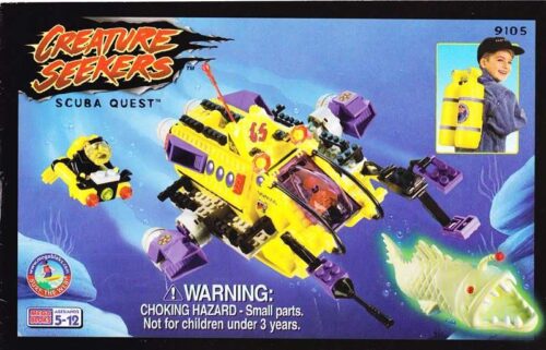 Bộ đồ chơi thám hiểm dưới nước Mega Bloks 9105 Scuba Quest cho bé trai 5-12 tuổi, mô hình tàu ngầm và xe lặn mini với cá phát sáng, giá tốt.