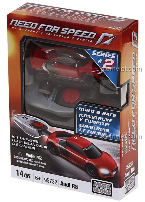 Hộp bộ lắp ghép Mega Bloks 95732 Need For Speed Audi R8 với 14 chi tiết, đồ chơi chất lượng cao cho bé trai 6 tuổi.