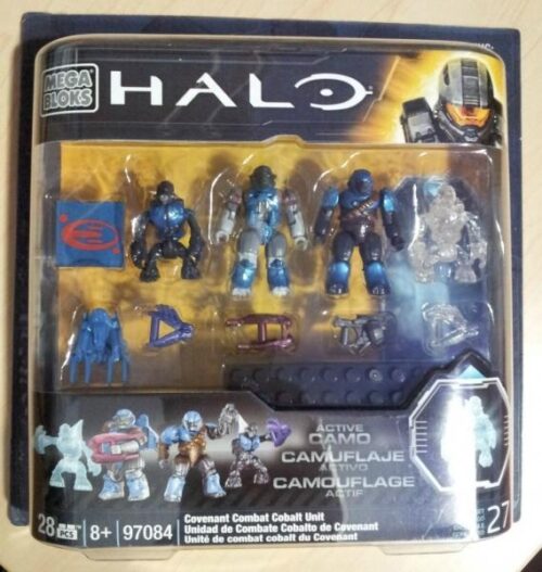 Bộ đồ chơi Mega Bloks 97084 Đơn vị Chiến đấu Cobalt Covenant cho bé trai 8 tuổi, chất lượng cao, giá tốt, với 4 minifigures lính Halo và phụ kiện.