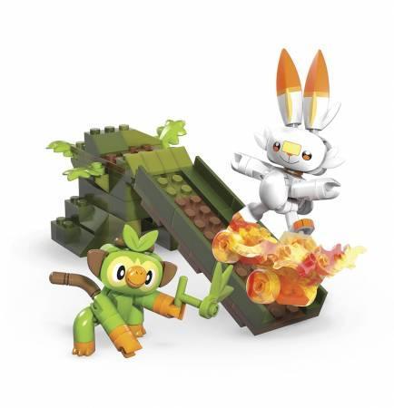 Bộ lắp ghép Mega Bloks GMD29 Grookey Scorbunny, đồ chơi xây dựng Pokémon tương tác cho bé 6 tuổi, giá tốt, với hiệu ứng lửa sống động.