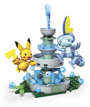 Bộ lắp ráp Mega Bloks GMD30 Pikachu và Sobble, đồ chơi mô hình Pokémon đài phun nước cho bé trai 6 tuổi, chất lượng cao, giá tốt.