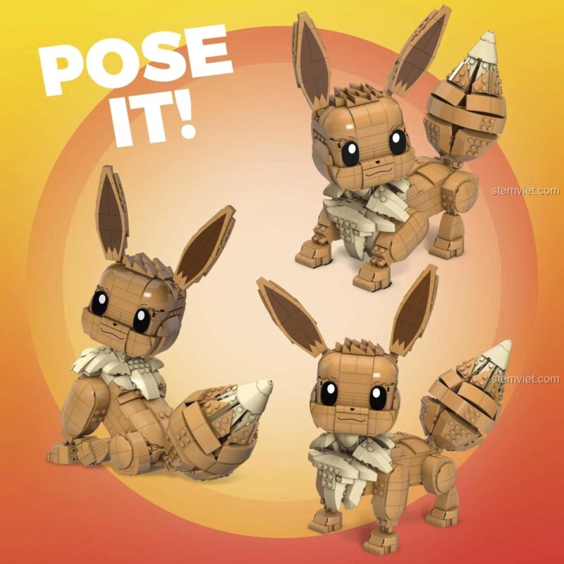 Mô hình Eevee Mega Bloks GMD34 ở tư thế ngồi, bộ đồ chơi mô hình Linh vật Eevee đáng yêu, phù hợp bé trai bé gái 6 tuổi, giá hời.
