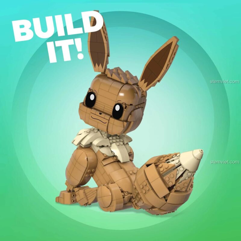 Các tư thế tạo dáng linh hoạt của mô hình Eevee Mega Bloks GMD34, bộ lắp ghép Pokémon Eevee giúp bé sáng tạo, giá trị cao.