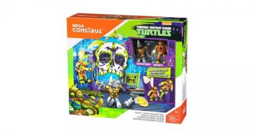 Hộp bộ lắp ráp Mega Construx DXY74 Cạm bẫy ở đảo Coney của Mikey, đồ chơi cho bé trai 5 tuổi. Bao gồm 2 minifigures Mikey và Rocksteady.